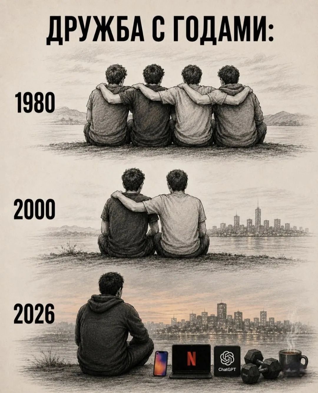 ДРУЖБА С ГОДАМИ: 1980 2000 2026 Netflix ChatGPT