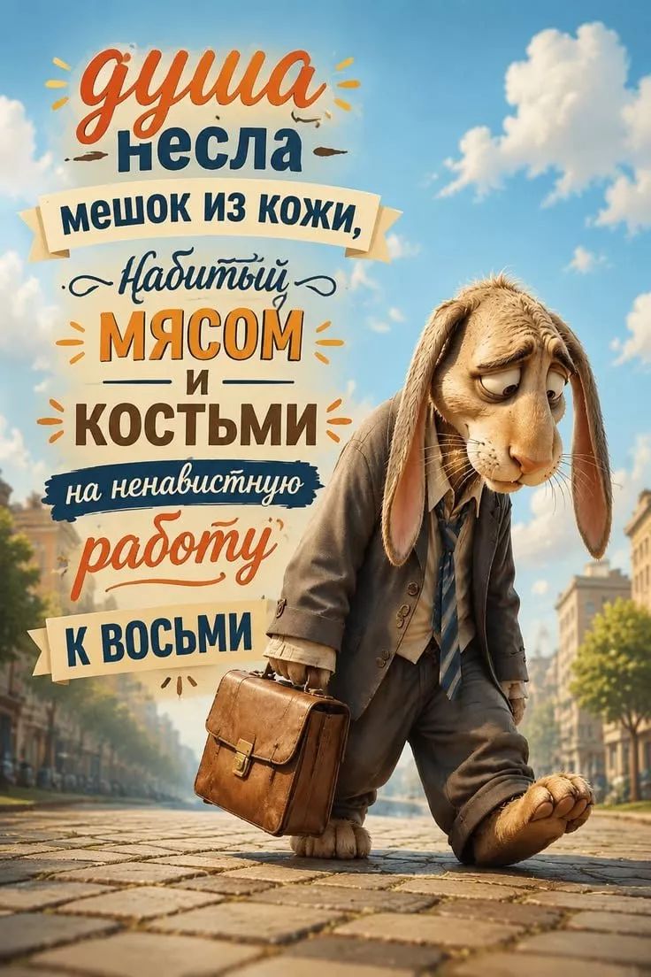 Душа несла мешок из кожи, набитый мясом и костями на ненавистную работу к восьми.