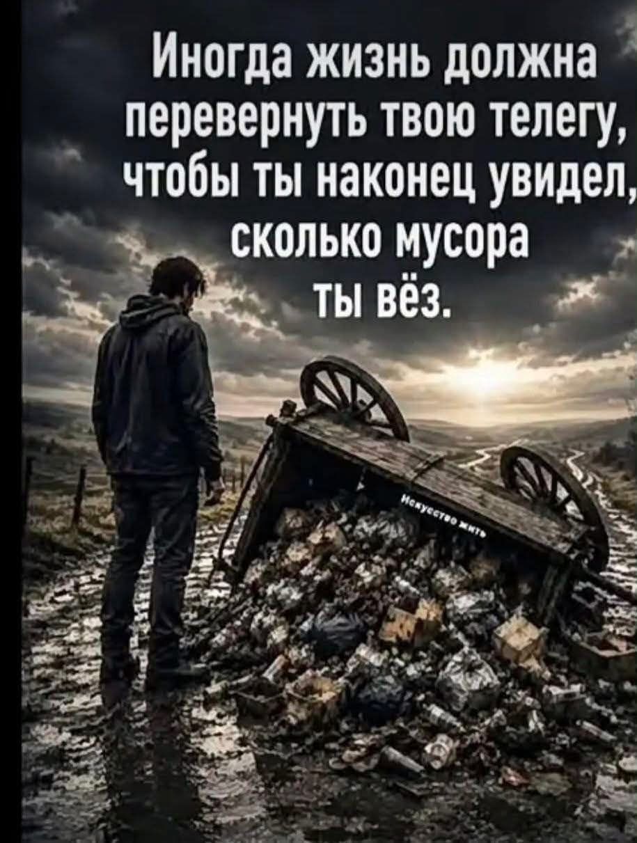 Иногда жизнь должна перевернуть твою телегу, чтобы ты наконец увидел, сколько мусора ты вёз. Искусство жить