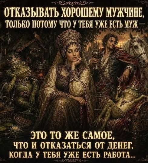 Отказывать хорошему мужчине, только потому что у тебя уже есть муж — это то же самое, что и отказаться от денег, когда у тебя уже есть работа...