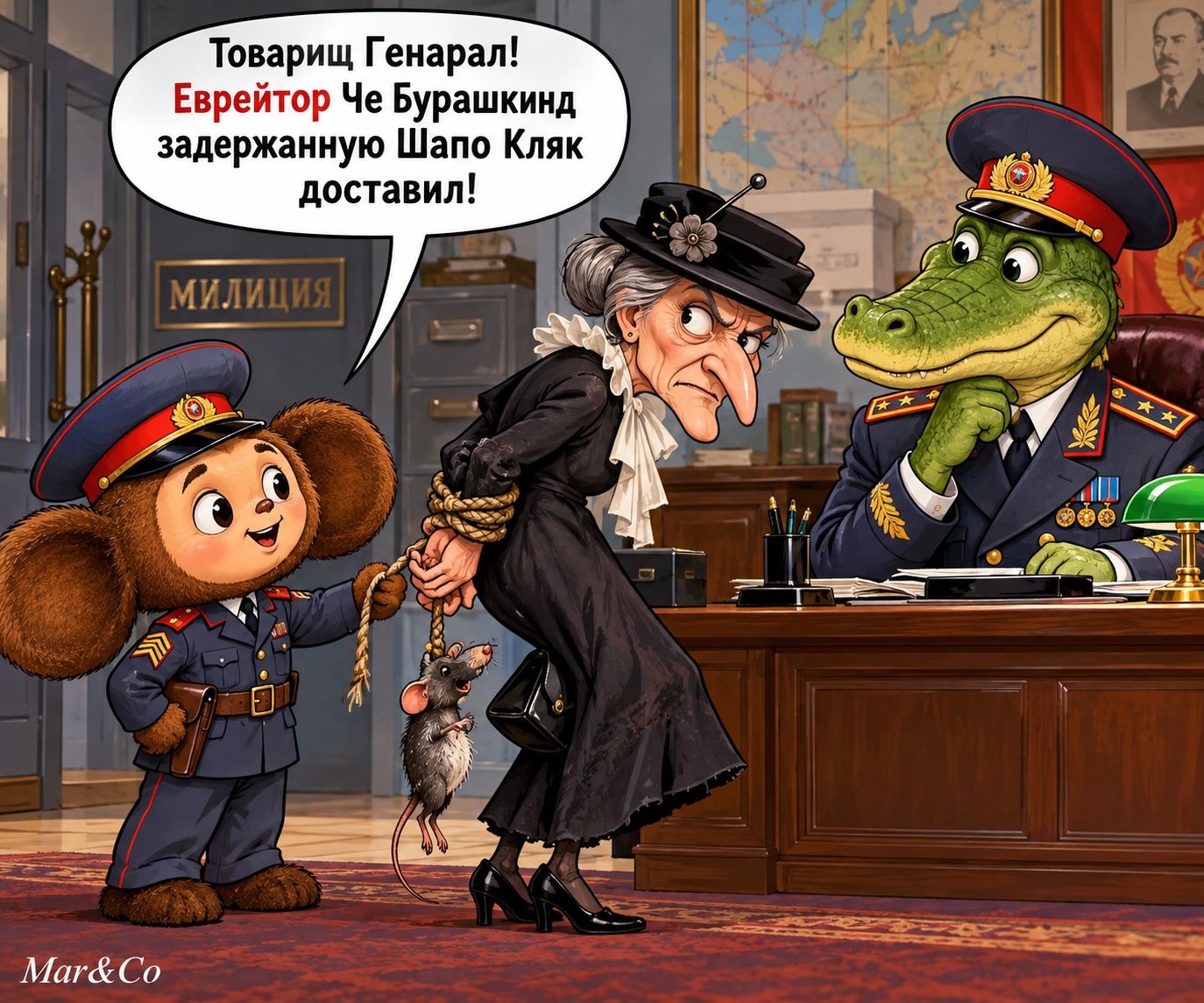 Товарищ Генерал! Еврейтор Че Бурашкинд задержанную Шапо Кляк доставил! МИЛИЦИЯ