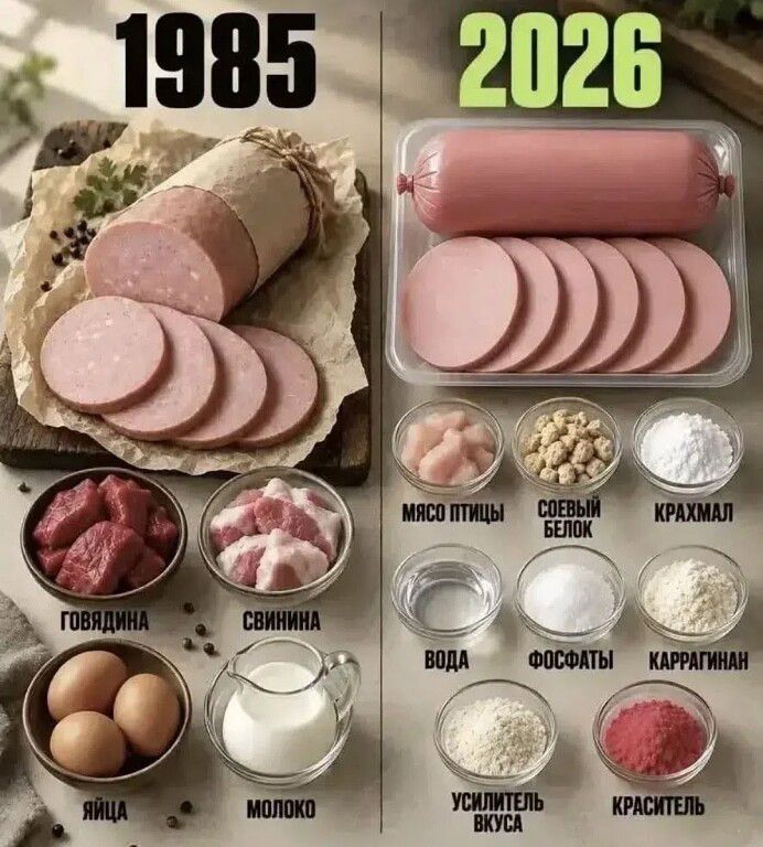 1985 2026 Говядина Свинина Яйца Молоко Мясо птицы Соевый белок Крахмал Вода Фосфаты Каррагинан Усилитель вкуса Краситель