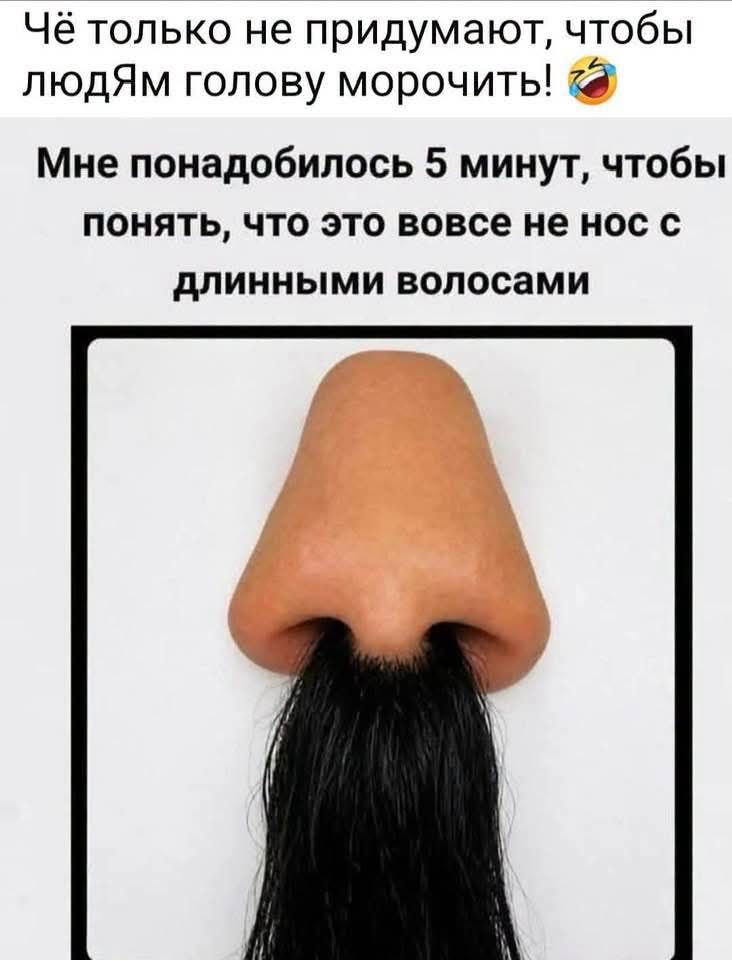 Чё только не придумают, чтобы людям голову морочить! 😂 Мне понадобилось 5 минут, чтобы понять, что это вовсе не нос с длинными волосами