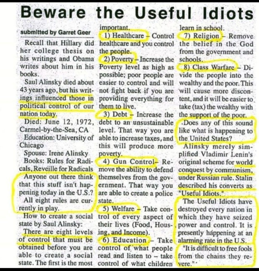 Beware the Useful Idiots ubmllhd by Garret G_ol Recall that Hillary did her college thesis on his writings and Obama writes about him in his books Saul Alinsky died about 43 years ago but his writ ings influenced those in political control of our nation today Died June 12 1972 Carmel by the Sea CA Education University of Chicago Spouse Irene Alinsky Books Rules for Radi cals Reveille for Radicals 