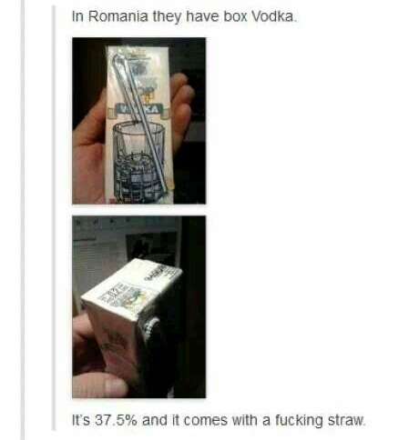 In Romania they have box Vodka Its 375 and it comes with a fucking straw