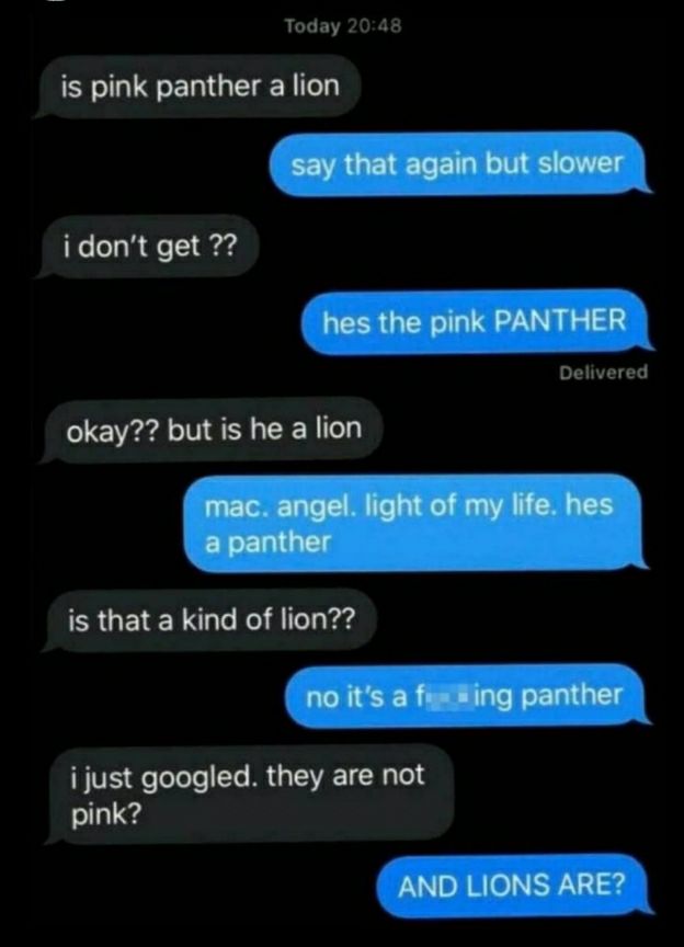 Today 2048 is pink panther a lion idont get 72 Delivered okay but is he a lion is that a kind of lion BTE Rl ELRGEEL TN pink