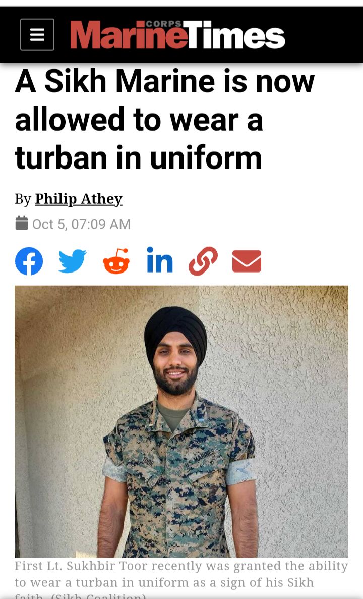 MariiicTimes A Sikh Marine is now allowed to wear a turban in uniform By Philip Athey