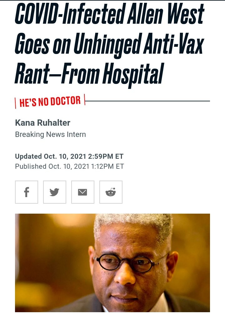 GOVID Infected Allen West Goes on Unhinged Anti Vax RantFrom Hospital Kana Ruhalter Breaking News Intern Updated Oct 10 2021 259PM ET Published Oct 10 2021 112PM ET f v M