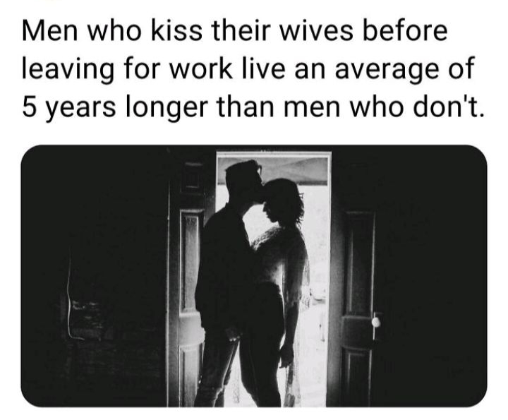 OFACTS by Guff Men who kiss their wives before leaving for work live an average of 5 years longer than men who dont 263 53