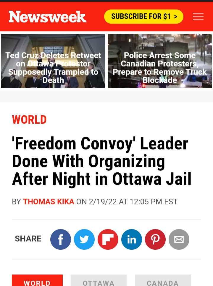 SUBSCRIBE FOR 1 Freedom Convoy Leader Done With Organizing After Night in Ottawa Jail BY ON 21922 AT 1205 PM EST e O QO OTTAWA