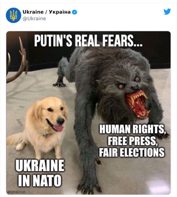 Ukraine Ykpaina P Ukraine PUTINS REAL FEARS e M en Lri e W e o 8 Y HUMAN RIGHTS FREE PRESS FAIR ELECTIONS UKRAINE TLTi0 158 PM Dec 27 2021 Q 434K