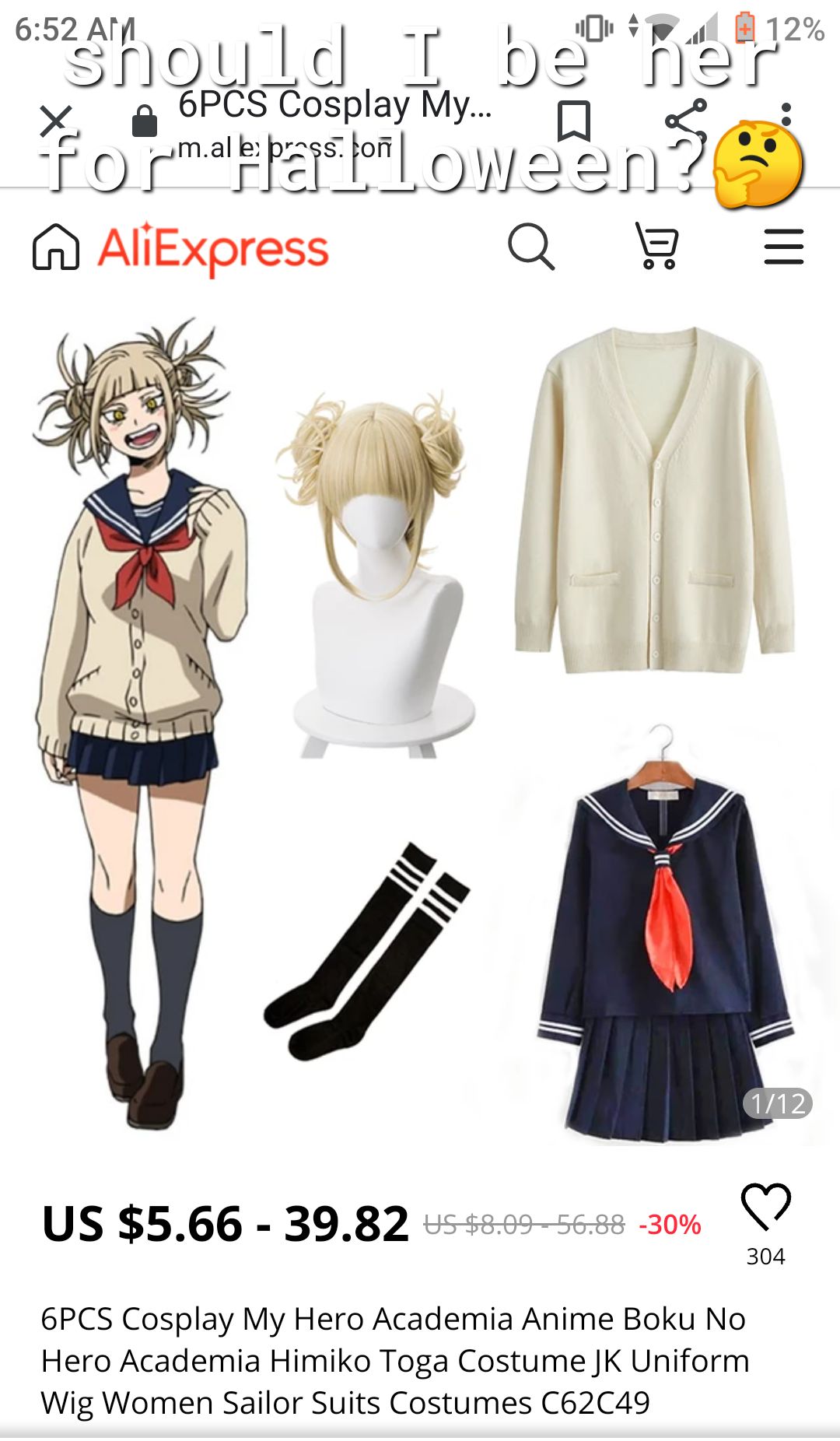 Shoyld T ha fig 6PCSCospIayMy 0 ool o et 76 AliExpress Q v US 566 3982 wss869 5633 30 O 304 6PCS Cosplay My Hero Academia Anime Boku No Hero Academia Himiko Toga Costume JK Uniform Wig Women Sailor Suits Costumes C62C49