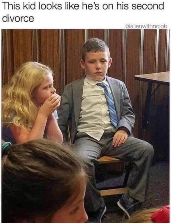 This kid looks like hes on his second divorce