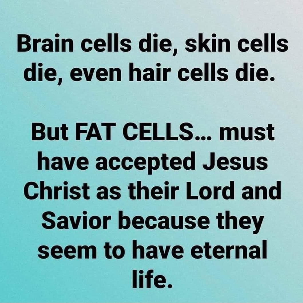 Brain cells die skin cells die even hair cells die But FAT CELLS must have accepted Jesus Christ as their Lord and Savior because they seem to have eternal life