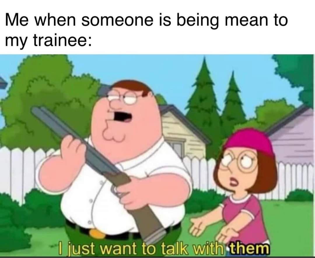 Me when someone is being mean to my trainee