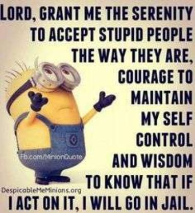 LORD GRANT ME THE SERENITY TOACCEPT STUPID PEOPLE THE WAY THEY ARE COURAGE TO 3 J MAINTAIN MY SELF CONTROL AND WISDOM TOKNOW THAT IF ITACTON T TWILL 60 IN JAIL