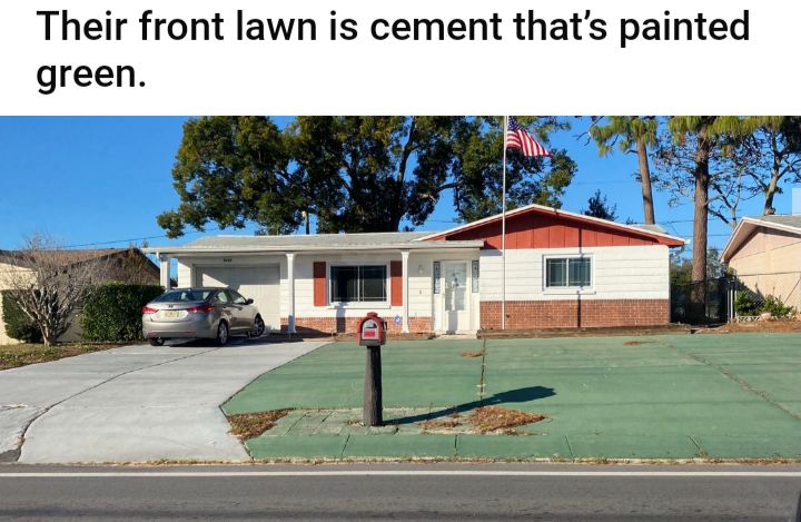 Their front lawn is cement thats painted