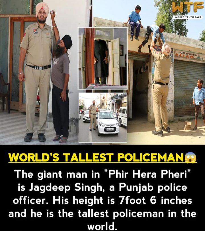 1hl o LN T T T I o T e T Y is Jagdeep Singh a Punjab police officer His height is 7foot 6 inches and he is the tallest policeman in the world