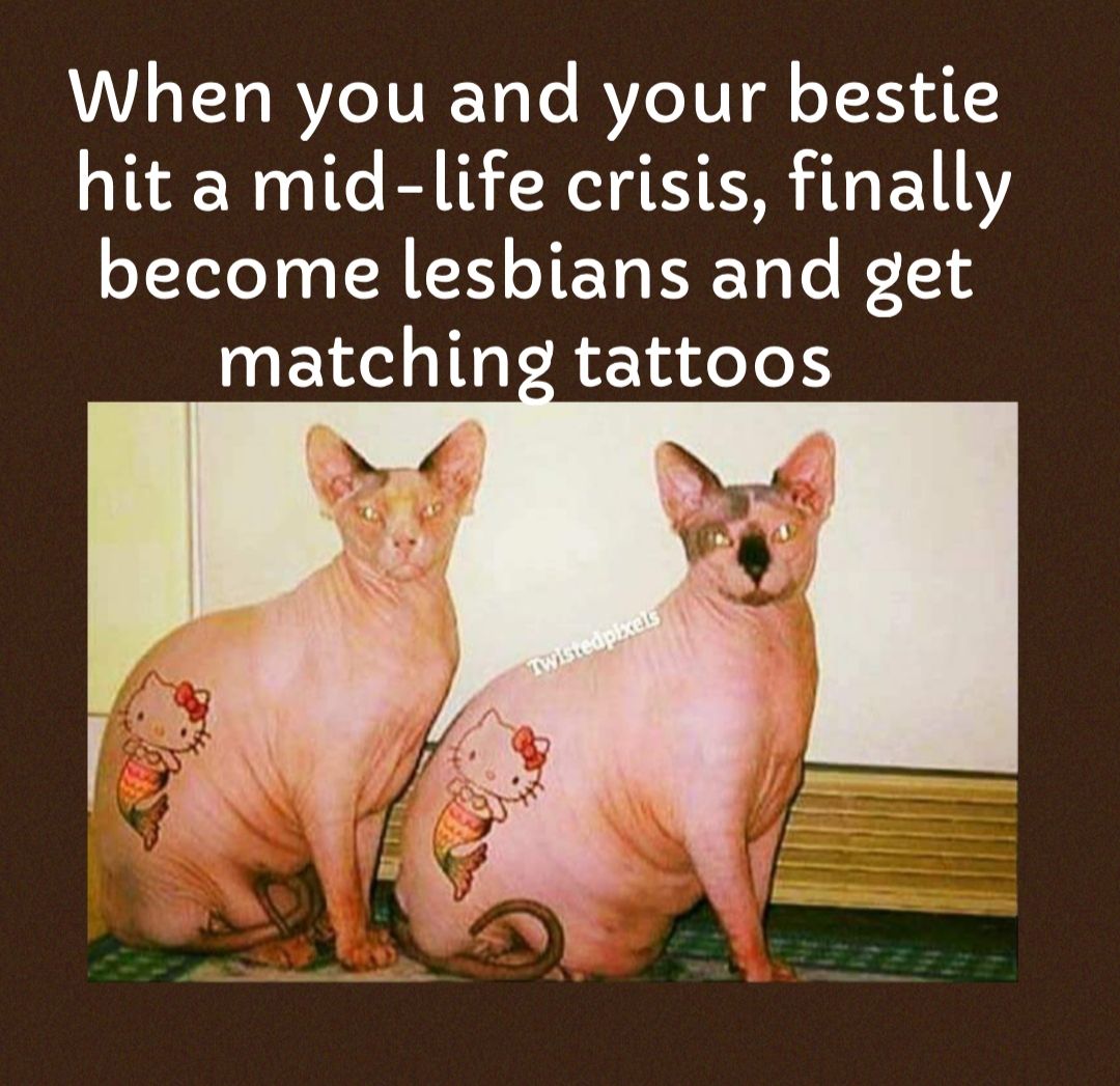 When you and your bestie hit a mid life crisis finally become lesbians and get matching tattoos Ir A