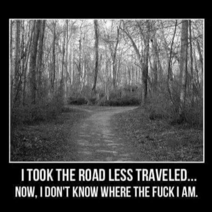 I TOOK THE ROAD LESS TRAVELED NOW I DONT KNOW WHERE THE FUCK AM