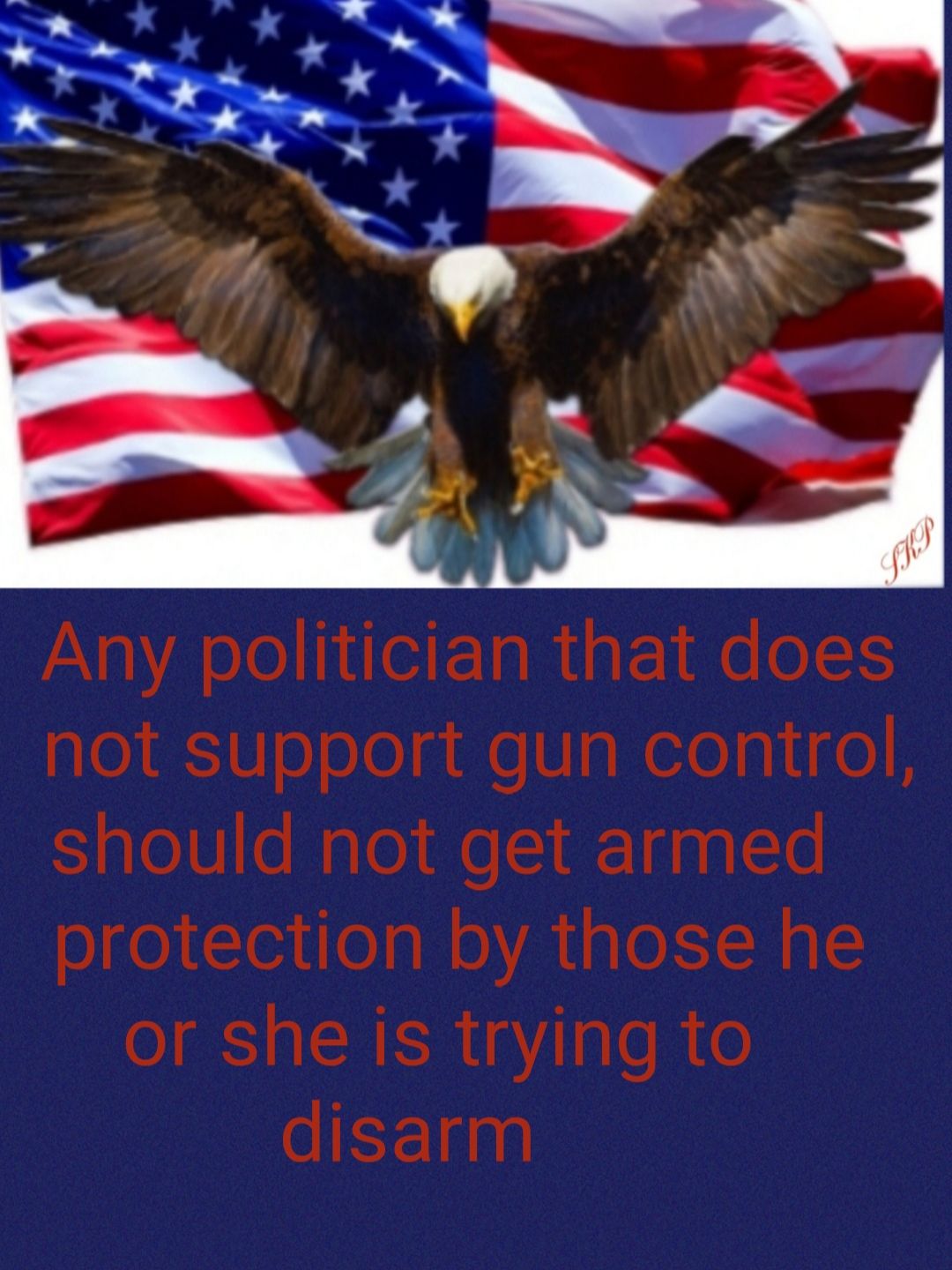 Any politician that does not support gun control should not get armed protection by those he or she is trying to disarm