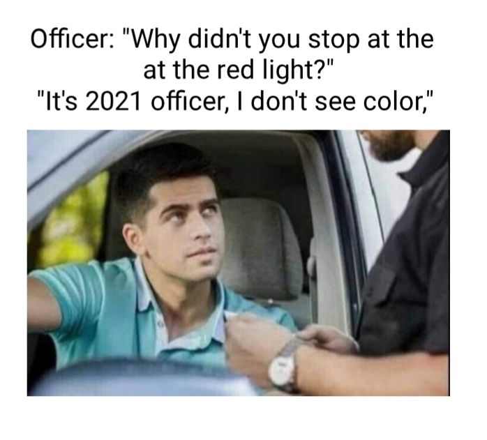 Officer Why didnt you stop at the at the red light Its 2021 officer dont see color