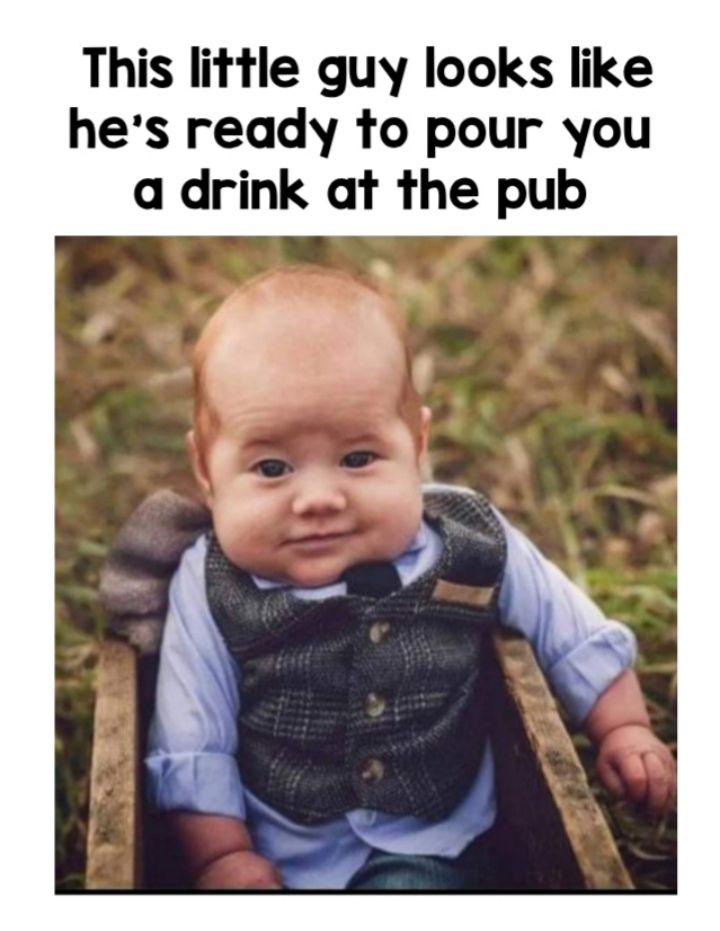 This little guy looks like hes ready to pour you a drink at the pub