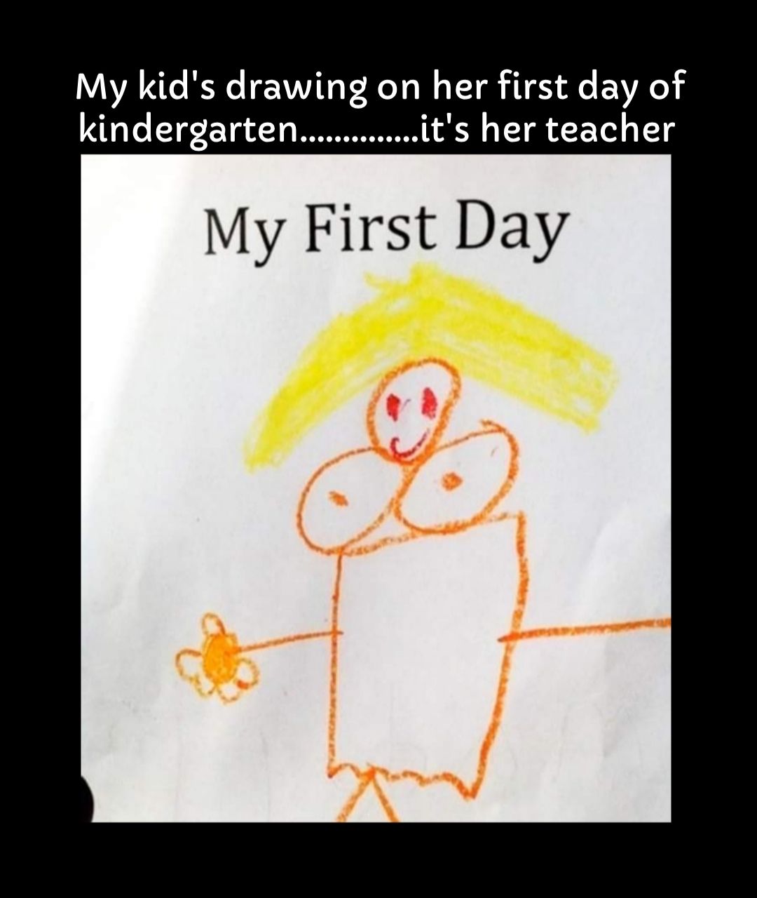 My kids drawing on her first day of kindergarten its her teacher My First Day