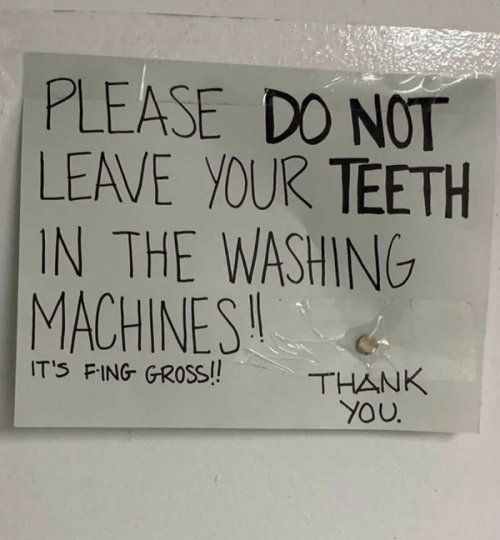 PLEASE Do NOT LEAVE YOUR TEETH IN THE WASHING MACHINES ESgEl T AN YOou