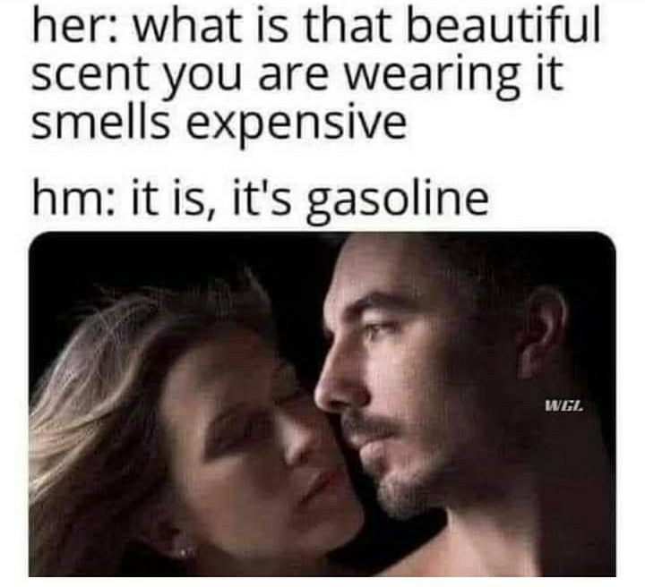 her what is that beautiful scent you are wearing it smells expensive hm it is its gasoline