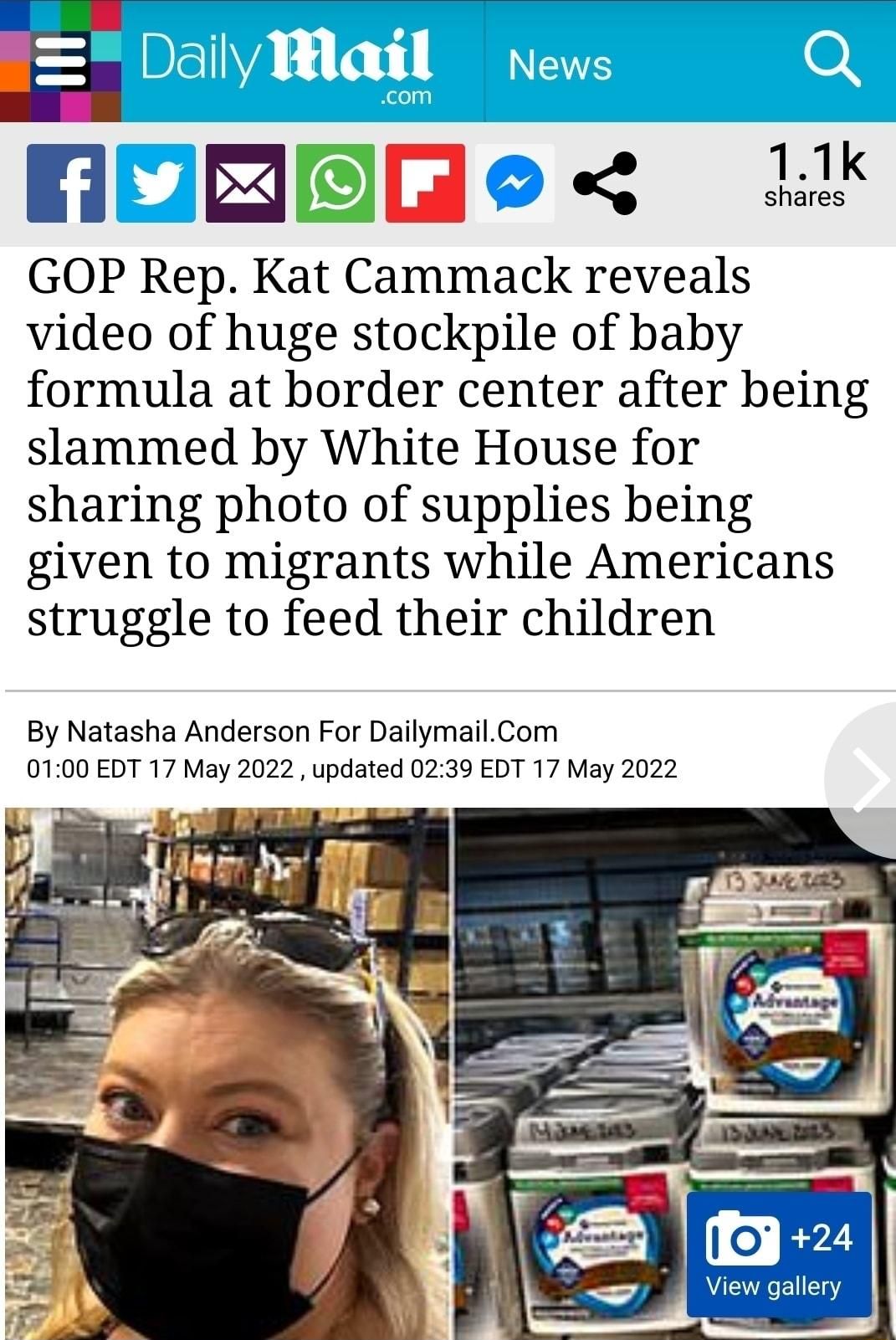 FEORRGQe L GOP Rep Kat Cammack reveals video of huge stockpile of baby formula at border center after being slammed by White House for sharing photo of supplies being given to migrants while Americans struggle to feed their children By Natasha Anderson For DailymailCom View gallery