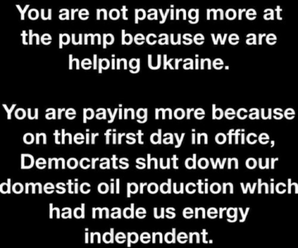You are not paying more at LR e TT gl ol o Lo NET RVIT 1 helping Ukraine You are paying more because on their first day in office DLTqTeTed 1 1 a0 e 0V Woll g domestic oil production which pFTo Wy FoTo CRTERCT 140 Y TalelTelTgle 1o