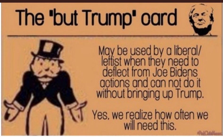 May be used by a iberal leftist when they need to deflect from Joe Bidens aotions and can not do it without bringing up Trump Yes we reglize how often we wil need this