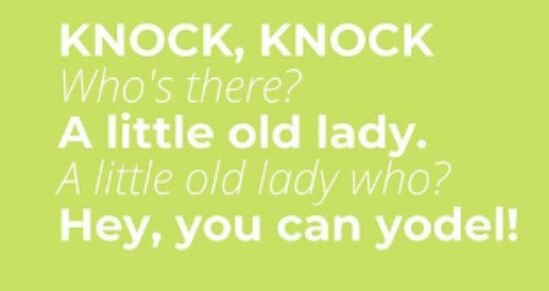 KNOCK KNOCK Whos there N 1 34 1 B EYe VA A little old lady who Hey you can yodel