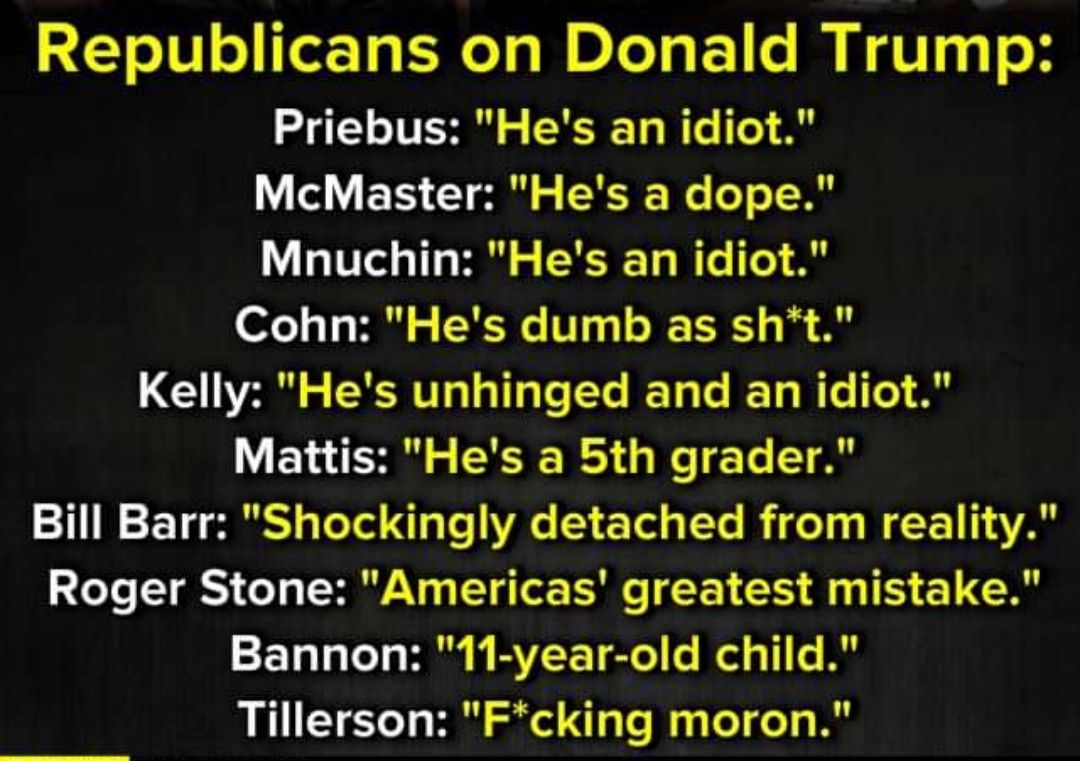 Republicans on Donald Trump Priebus Hes an idiot McMaster Hes a dope Mnuchin Hes an idiot Cohn Hes dumb as sht LG 2 CERT e L BT e I Ta R e T A BT s CEIE R R Te ST 111 T S g TeTed Lo Ye 1 Tl g TTe B feTo s WY 11 AA T Lo T 3 o M ANY TG BN RV G A TS E LG FTalaleTs B BYZ ETtel el o 11 e B Tillerson Fcking moron
