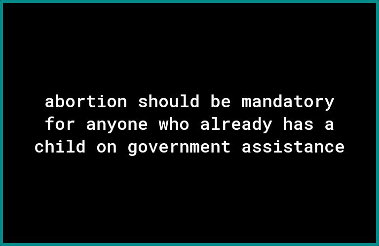abortion should be mandatory for anyone who already has a child on government assistance