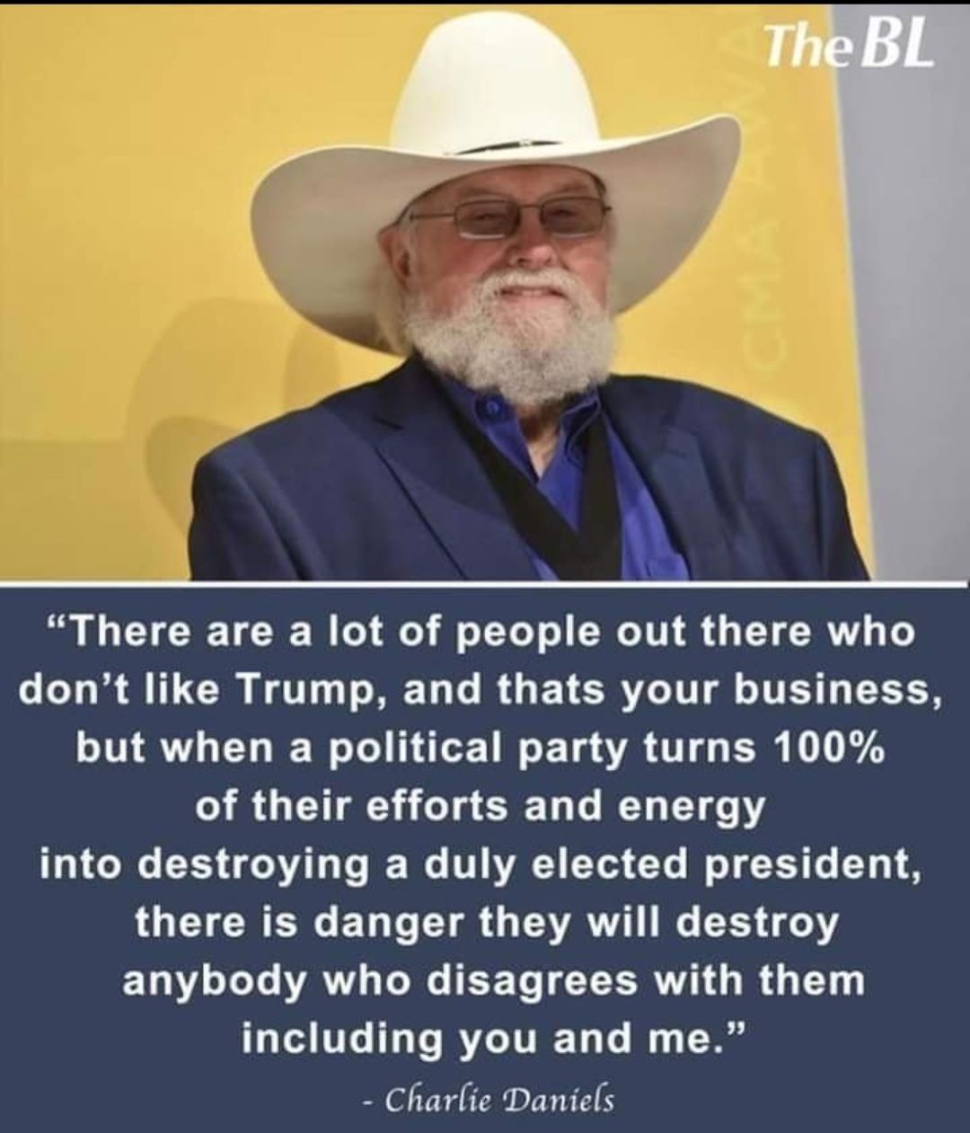 v There are a lot of people out there who LR AL CRETT BEL L RUETCR I T RN but when a political party turns 100 of their efforts and energy Ty ol XS AT To B We V AVACY Y Lo e T T T 141 8 LU CTCRENG E T e 1 G VAT LG X3 00 anybody who disagrees with them including you and me Charlie Daniels