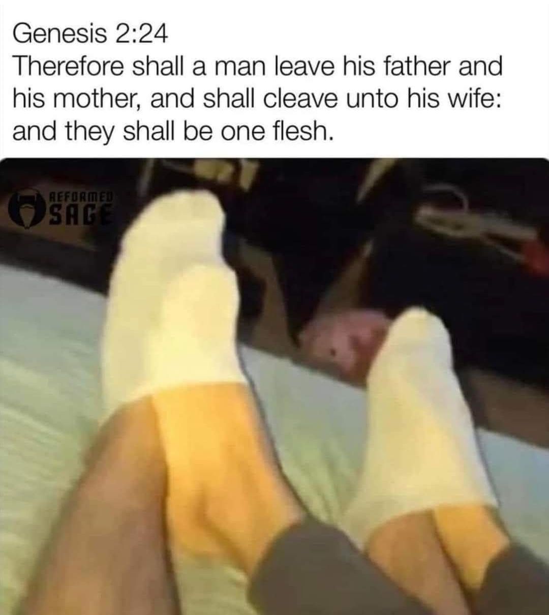 Genesis 224 Therefore shall a man leave his father and his mother and shall cleave unto his wife and they shall be one flesh