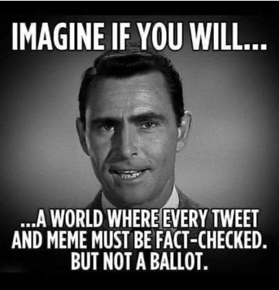 IMAGINE IF YOU WILL el A WORLD WHEREIEVERY TWEET AND MEME MUST BE FACT CHECKED BUT NOT A BALLOT