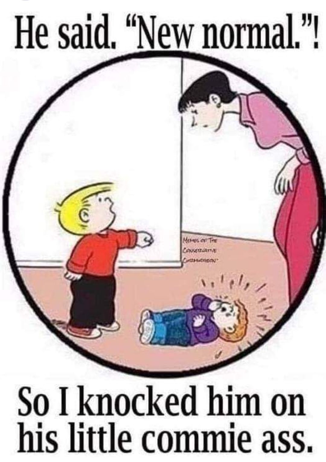 He said New normal So I knocked him on his little commie ass