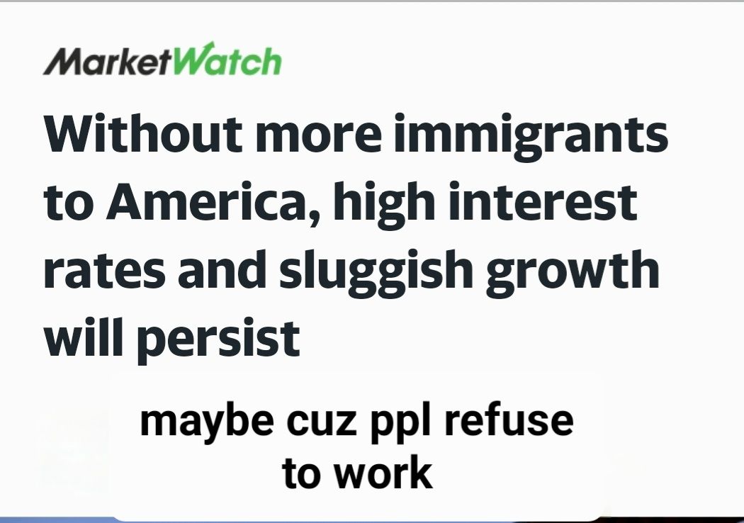 MarketWatch Without more immigrants to America high interest rates and sluggish growth will persist maybe cuz ppl refuse to work