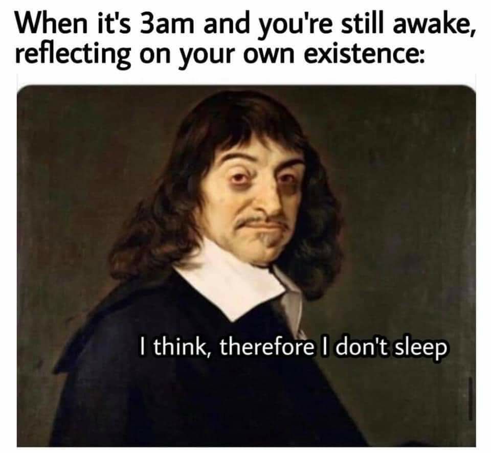 When its 3am and youre still awake reflecting on your own existence think therefore dont sleep