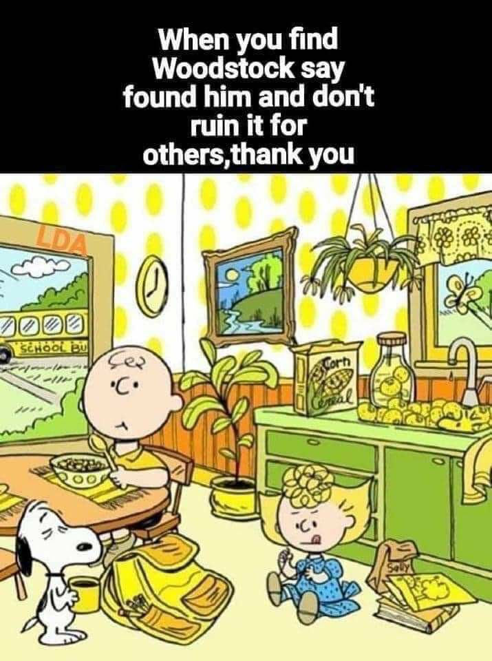 When you find Woodstock say found him and dont ruin it for othersthank you