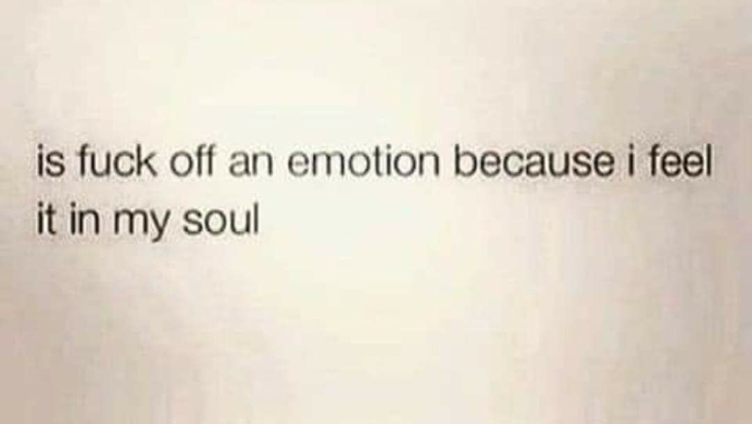 is fuck off an emotion because i feel it in my soul