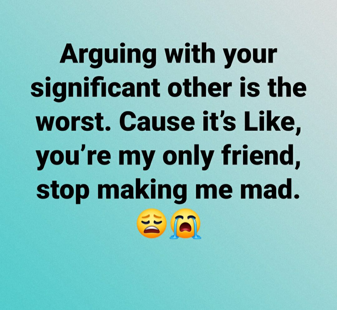 Arguing with your significant other is the worst Cause its Like youre my only friend stop making me mad