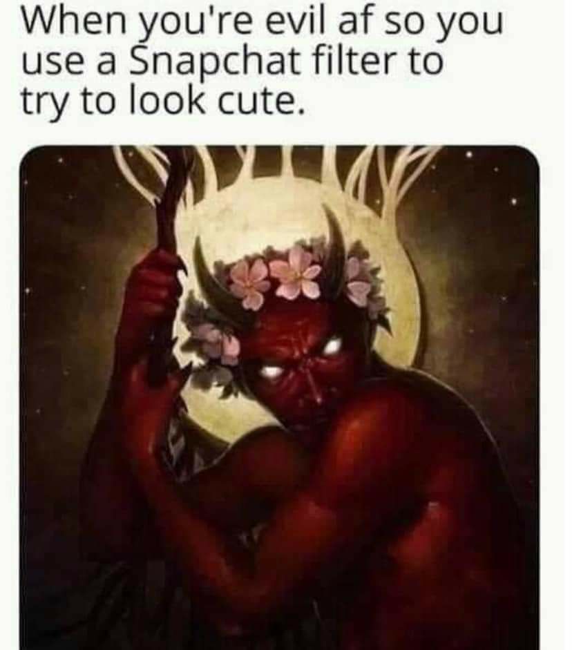 When youre evil af so you use a Snapchat filter to try to look cute