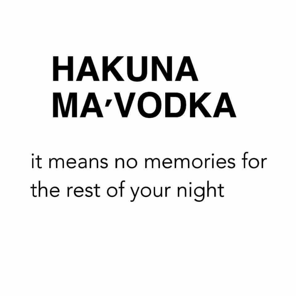 HAKUNA MAVODKA it means no memories for the rest of your night