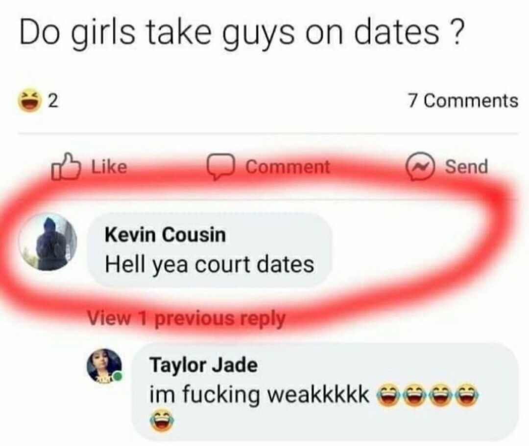 Do girls take guys on dates 2 7 Comments Kevin Cousin Hell yea court dates Q Taylor Jade iron fucking weakkkkk