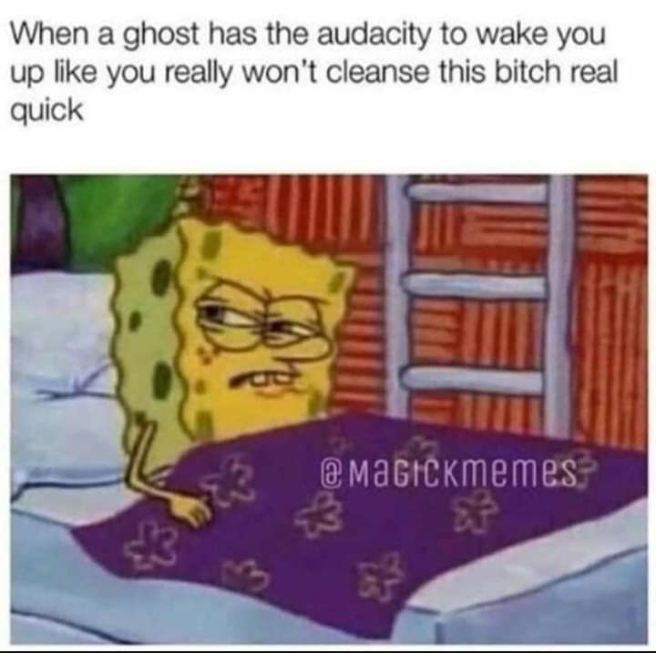 When a ghost has the audacity to wake you up like you really wont cleanse this bitch real