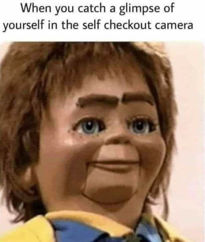 When you catch a glimpse of yourself in the self checkout camera